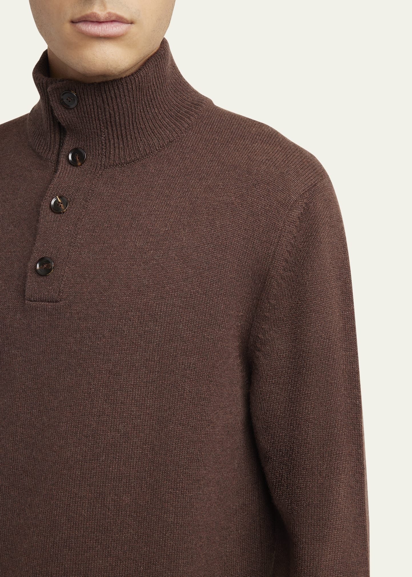 Men's Cashmere Button Mock-Neck Sweater - 5