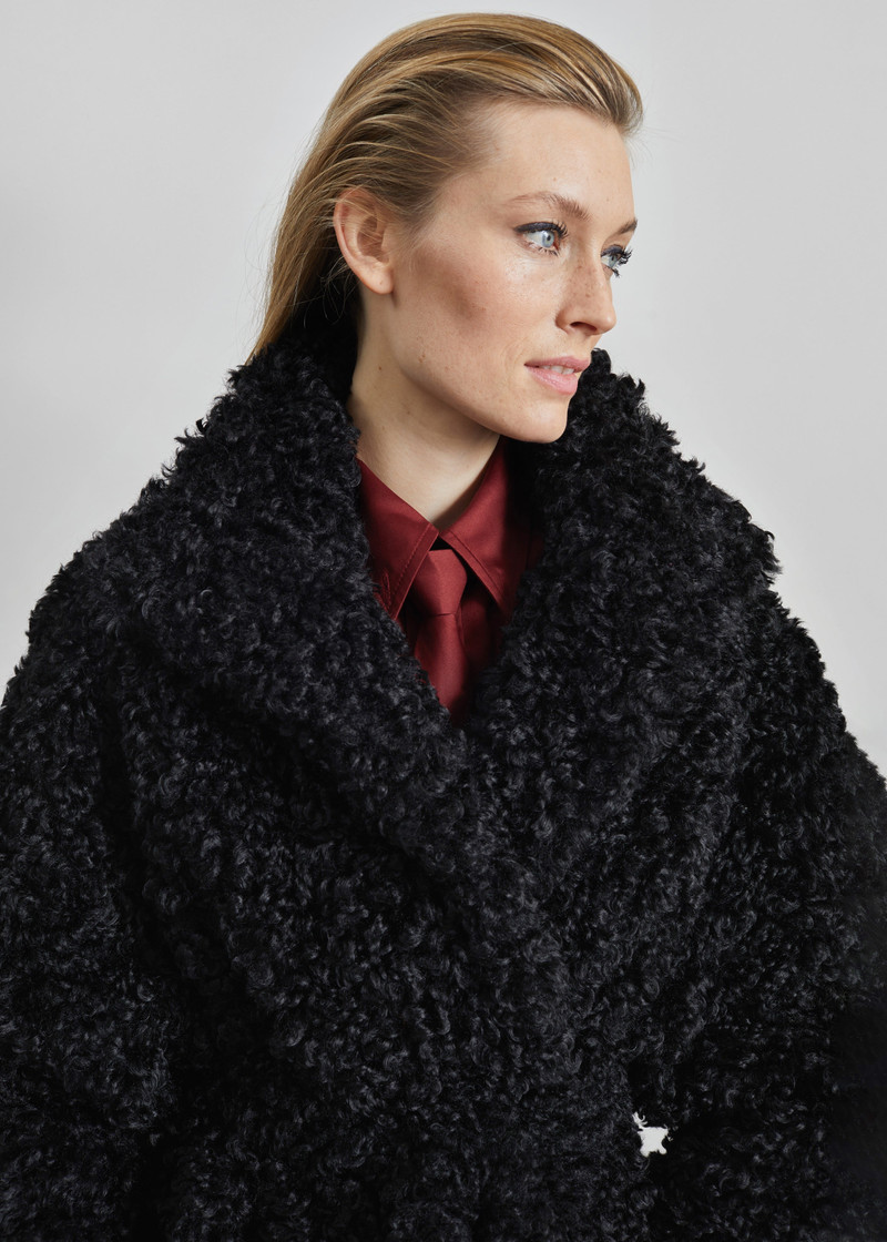 Ravello Faux Shearling Robe Coat - Black 3