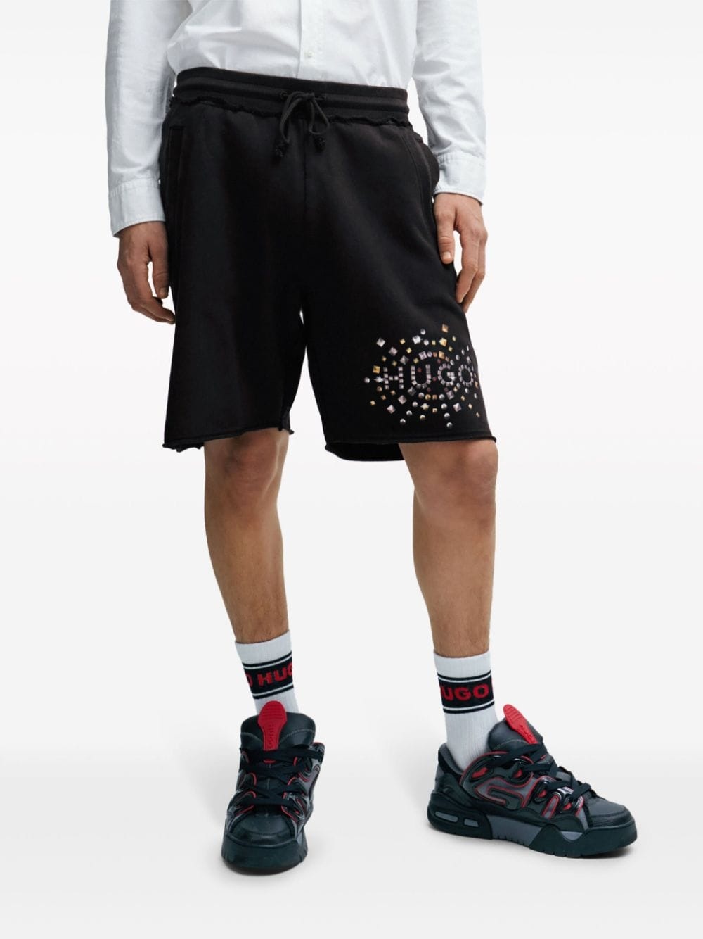 logo-print cotton track shorts - 3