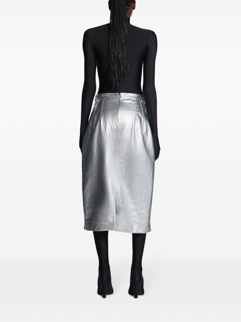 metallic-effect lamb skin skirt - 4