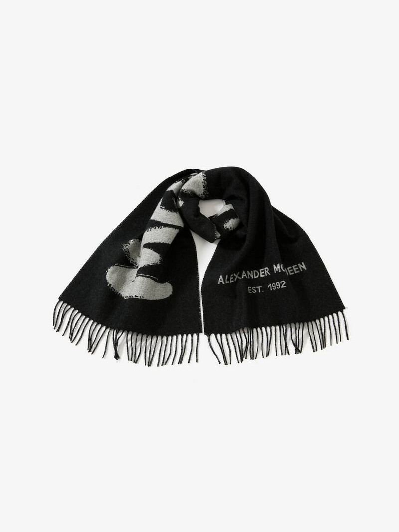 Alexander McQueen Oversize Mcqueen Graffiti Scarf in Black/white outlook