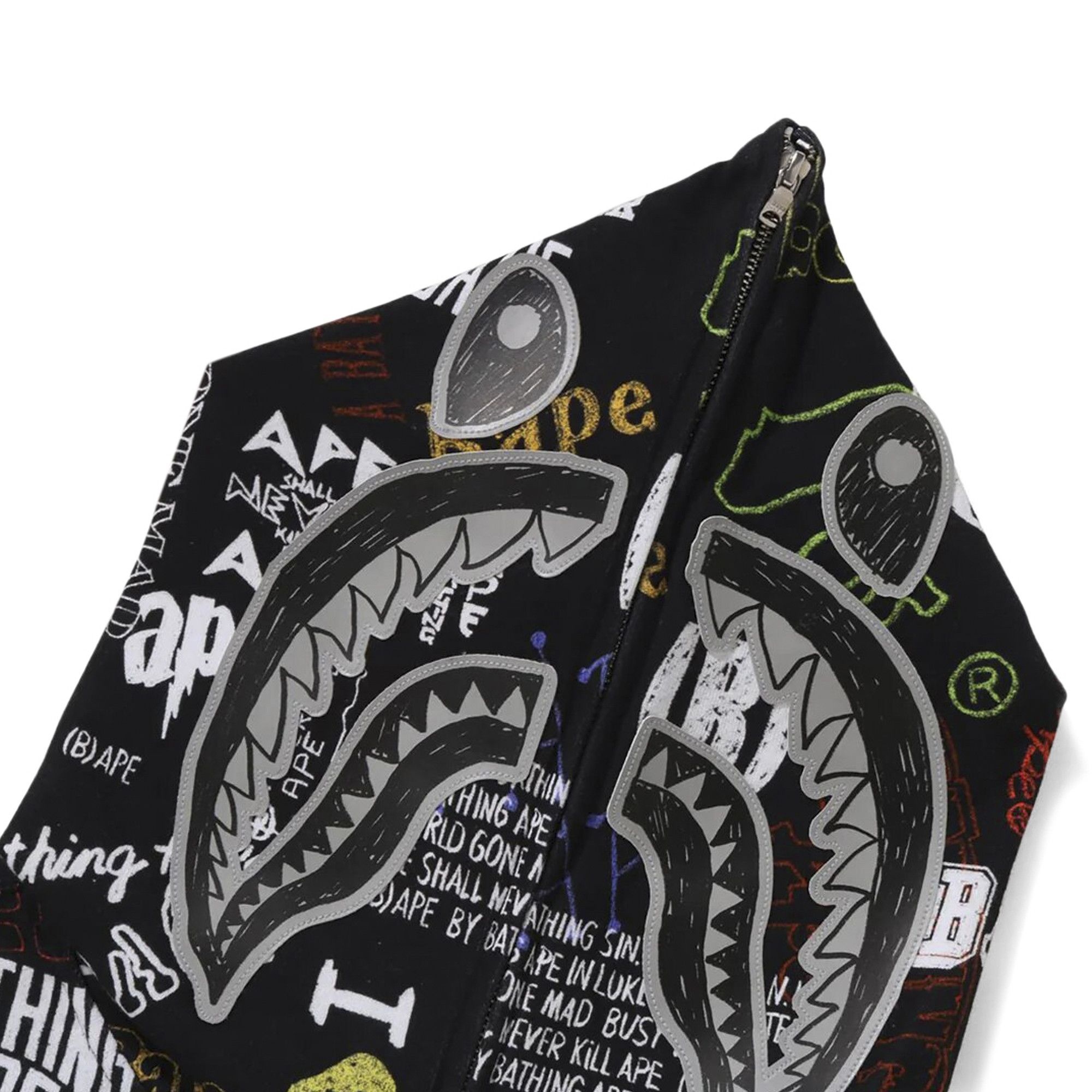 BAPE Hand Draw Pattern Shark Zip Hoodie 'Black' - 3