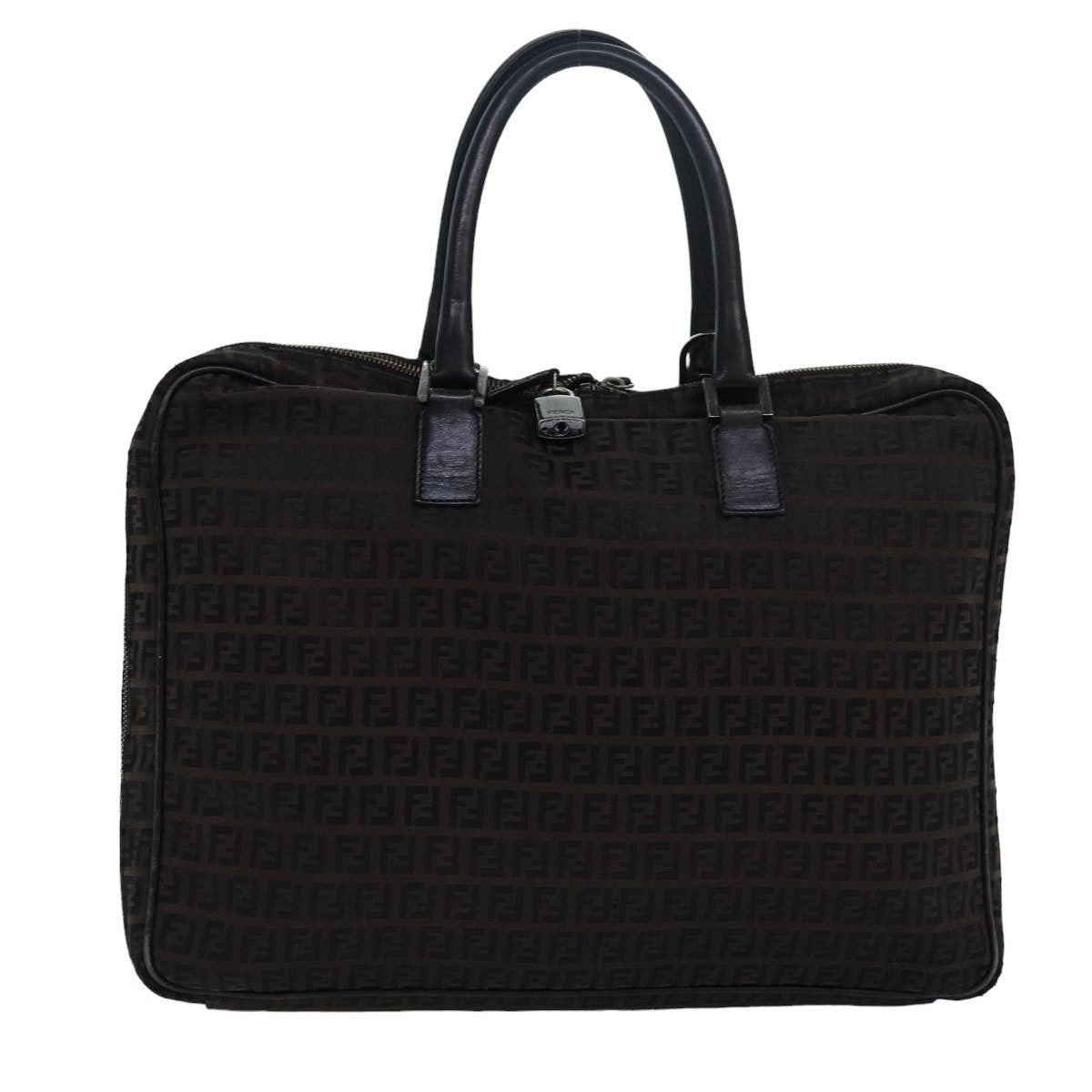 FENDI Zucchino Canvas Hand Bag Brown Black - 1