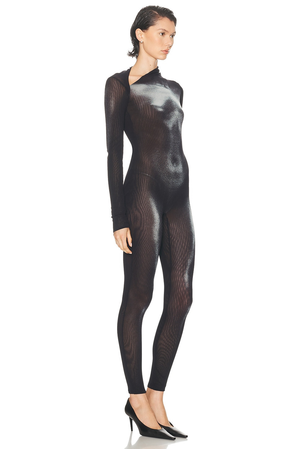 Asymmetric Collar Body Dust Printed Catsuit - 2