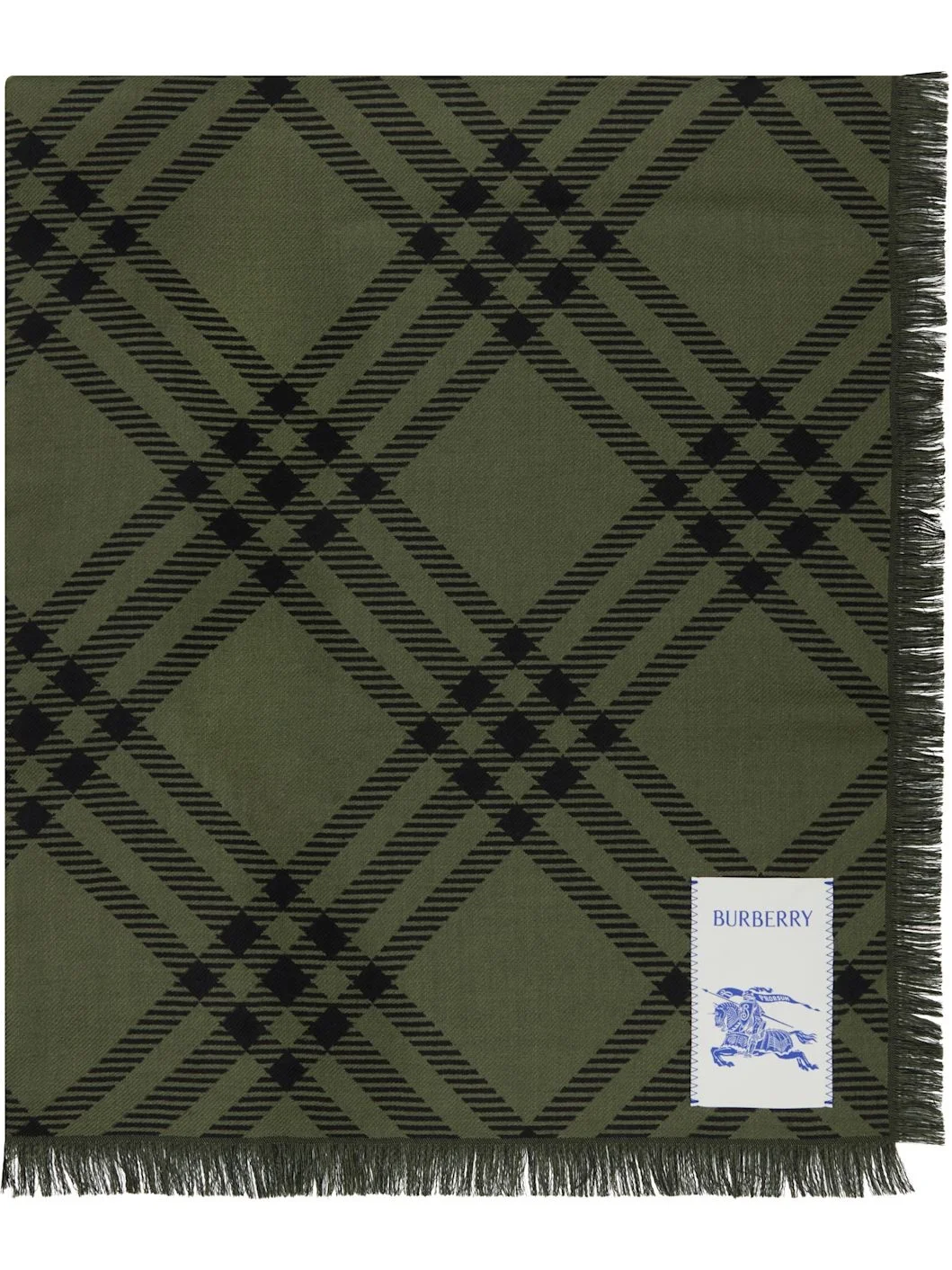 Khaki & Black Wide Check Wool Silk Scarf - 1