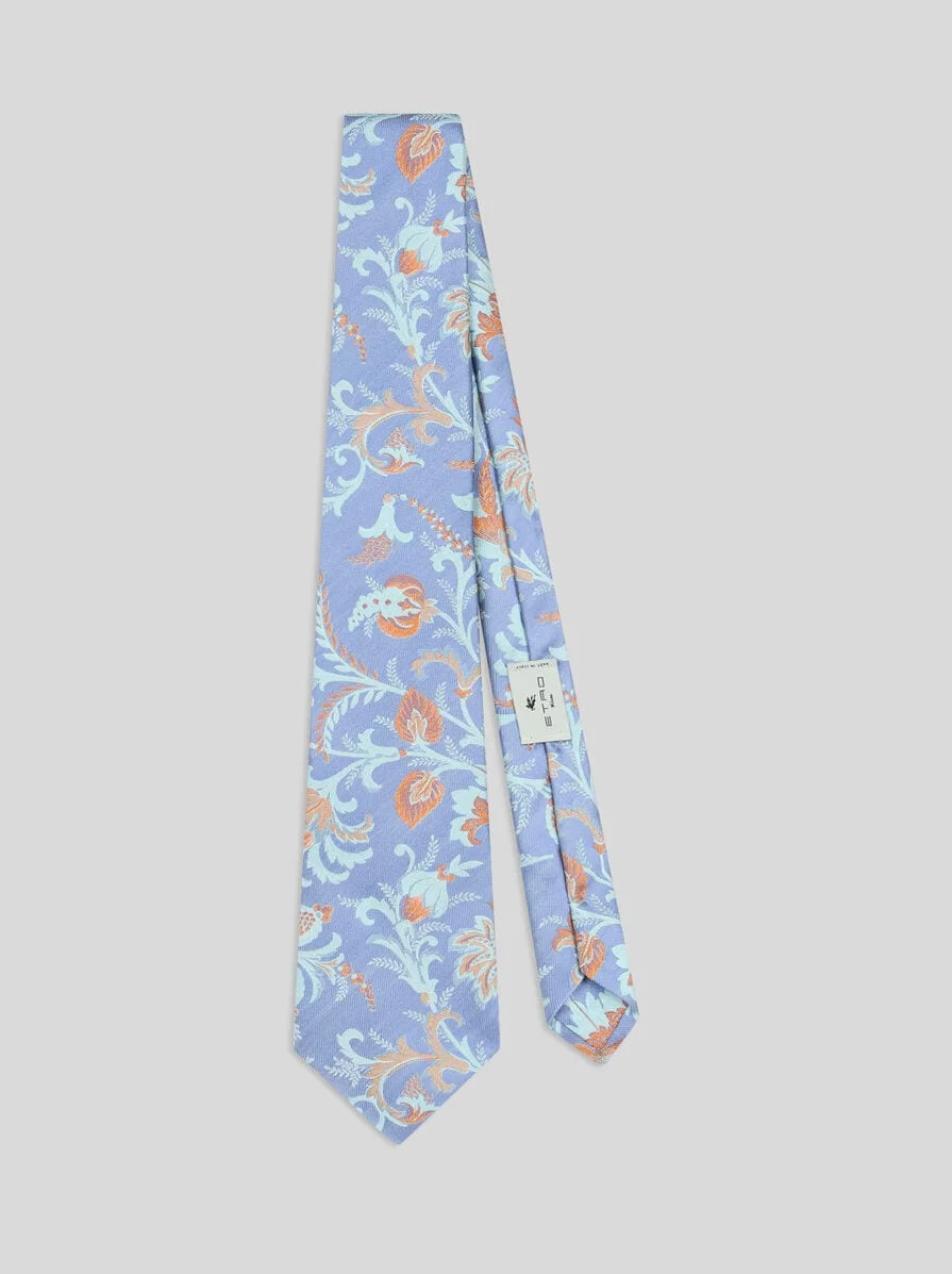 SILK JACQUARD TIE WITH FLORAL MOTIF - 1
