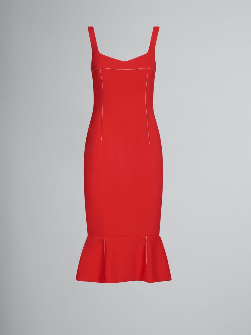 RED CADY SHEATH DRESS WITH FLOUNCE HEM - 1