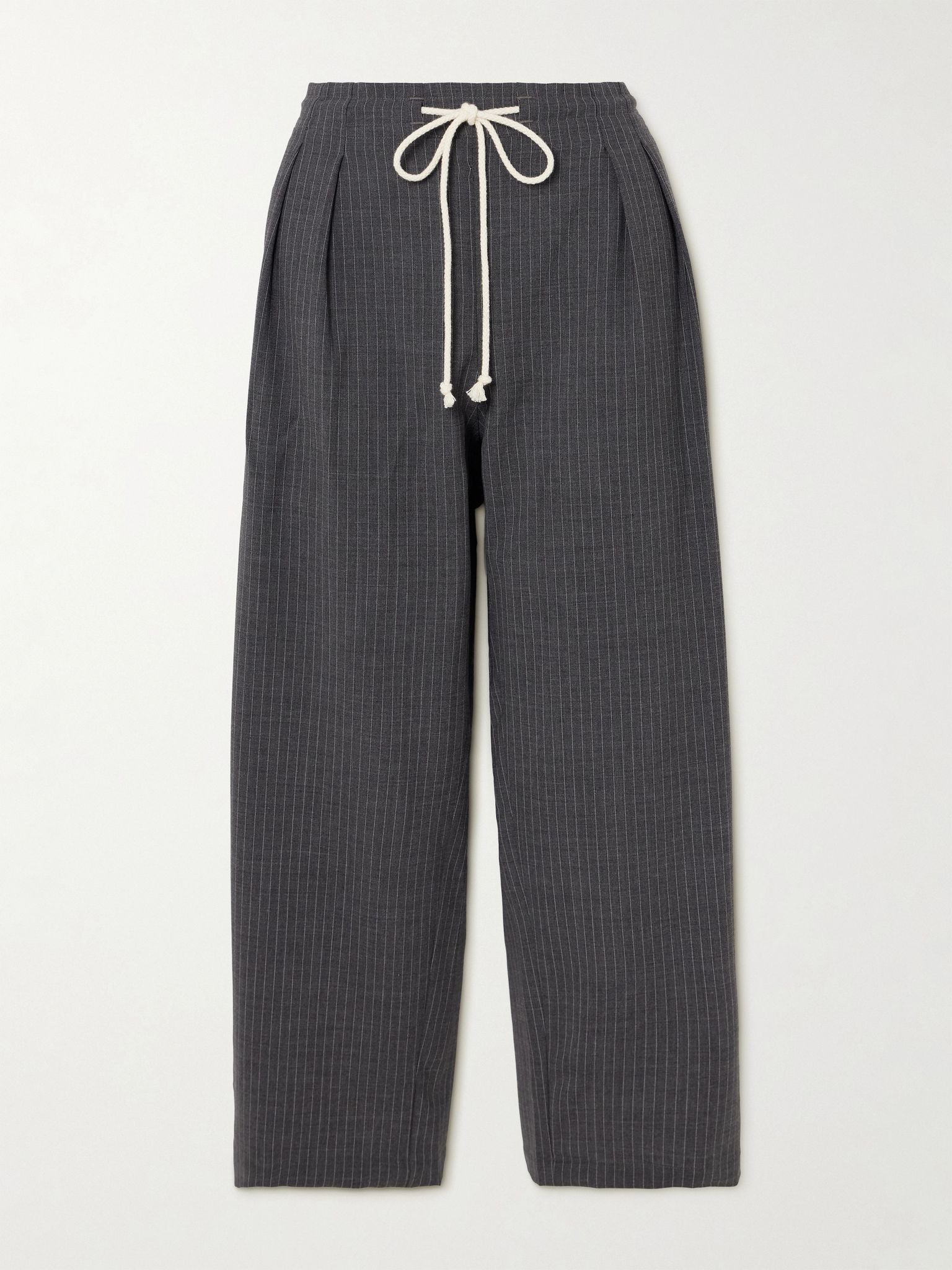 Cosy pinstriped pleated wool-blend flannel wide-leg pants Charcoal - 1