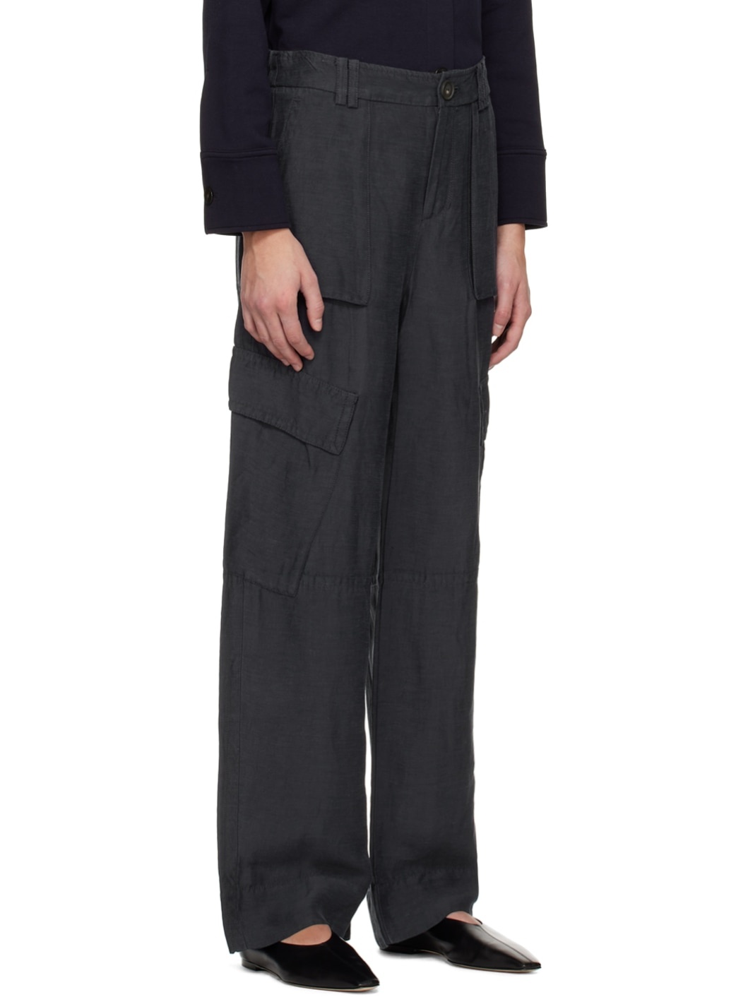 Navy Wide-Leg Trousers - 2