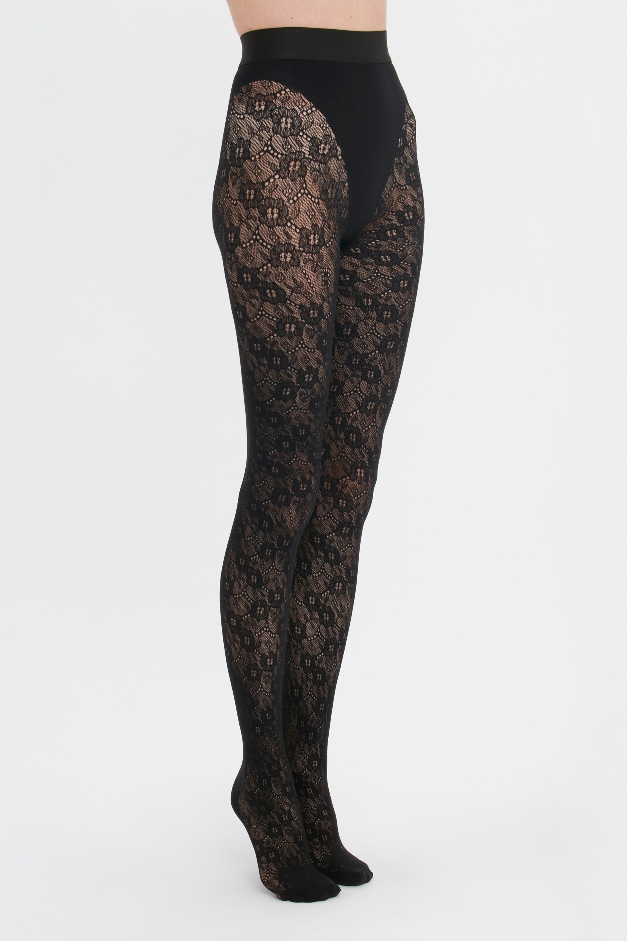 VB Monogram Lace Tights In Black - 7