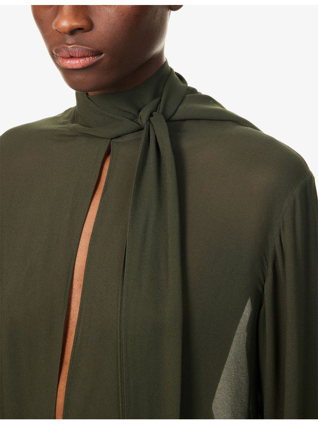 Scarf Long-Sleeves Woven Blouse - 5