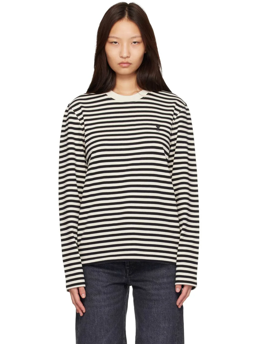 Black & Off-White Mariniere Cotton Ami De Coeur T-shirt - 1