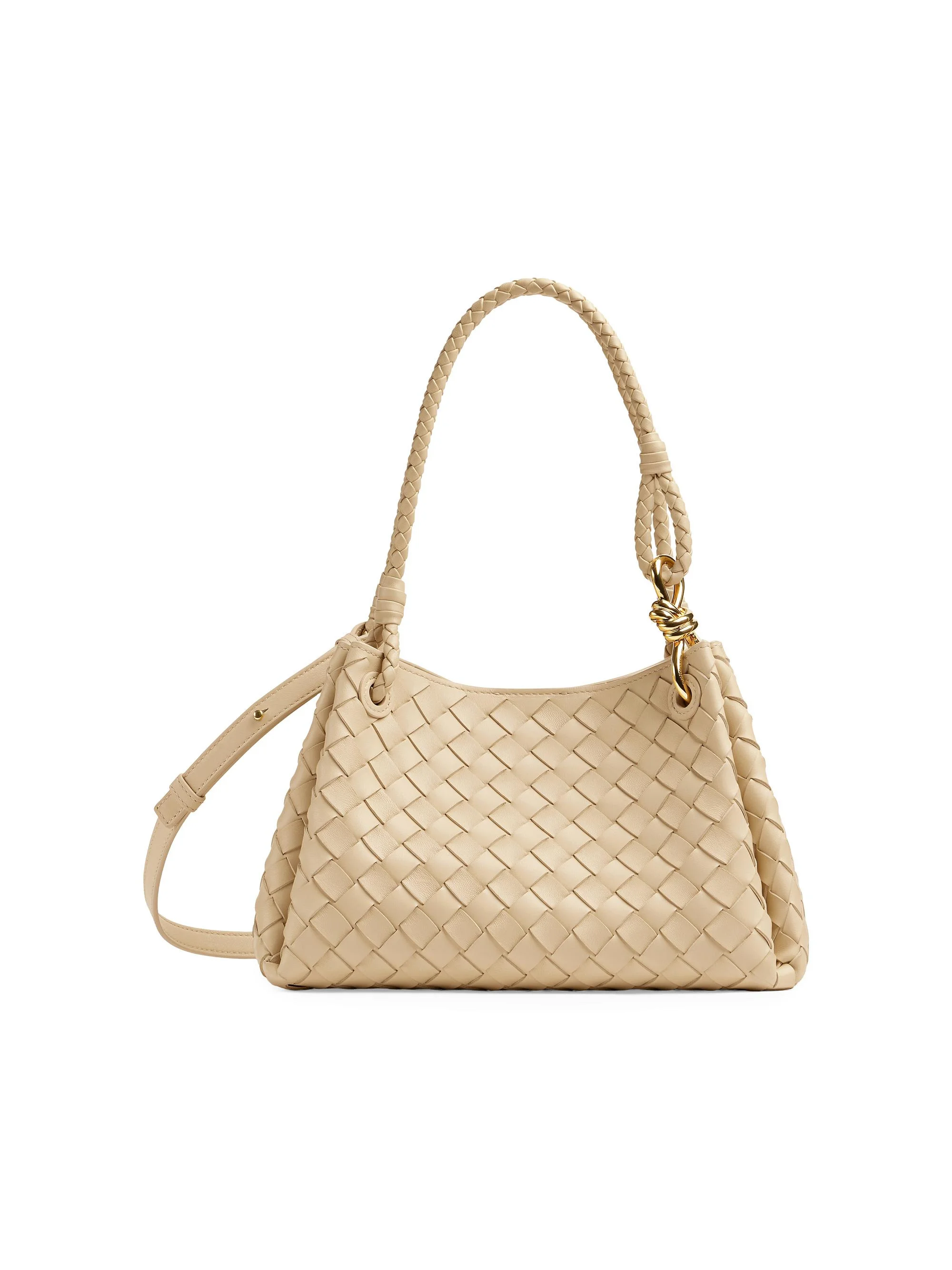 Women's Medium Parachute Intrecciato Leather Shoulder Bag - Tufo Muse Brass - 1