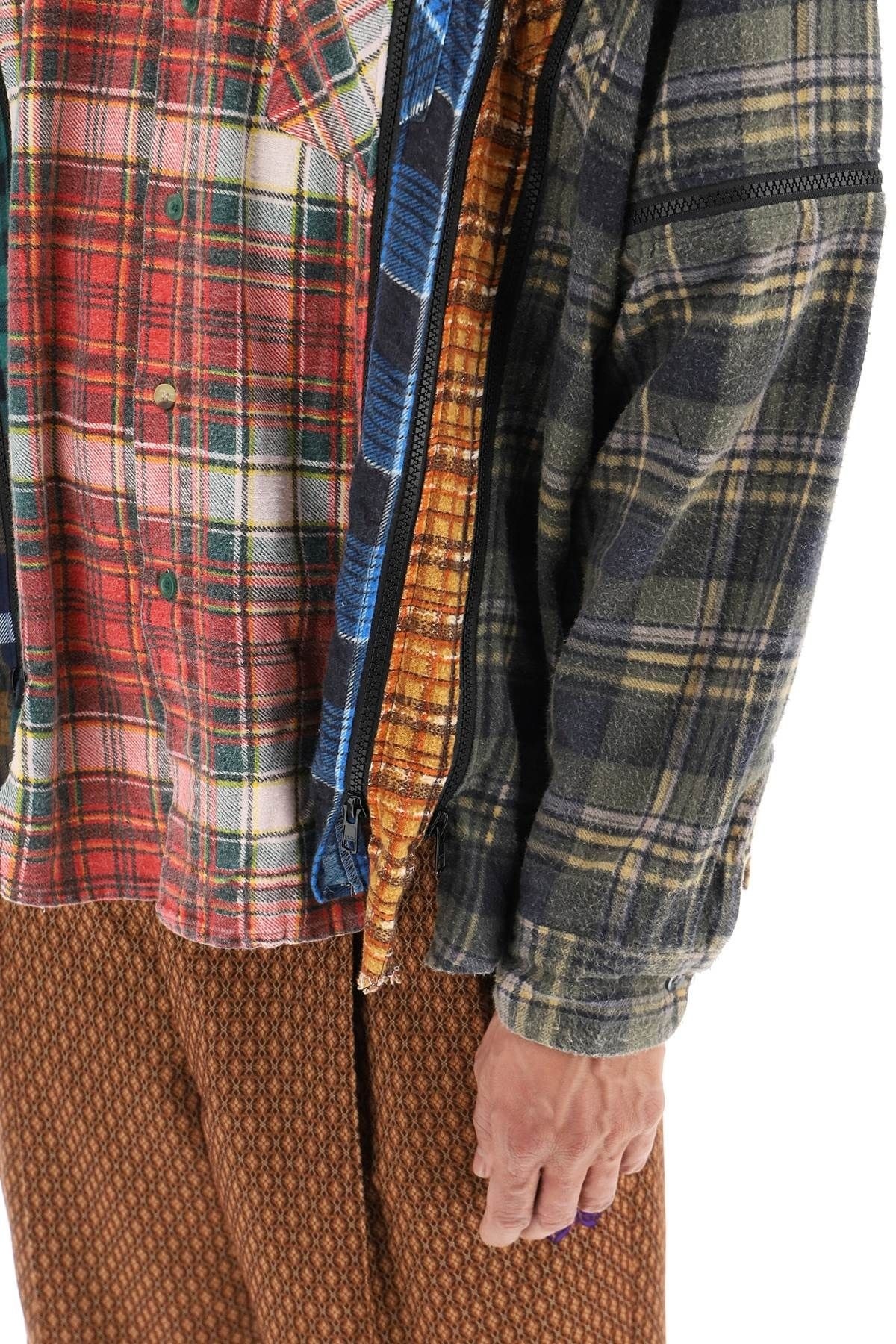 'REBUILD' PATCHWORK FLANNEL SHIRT WITH ZIPPERS NEEDLES - 5