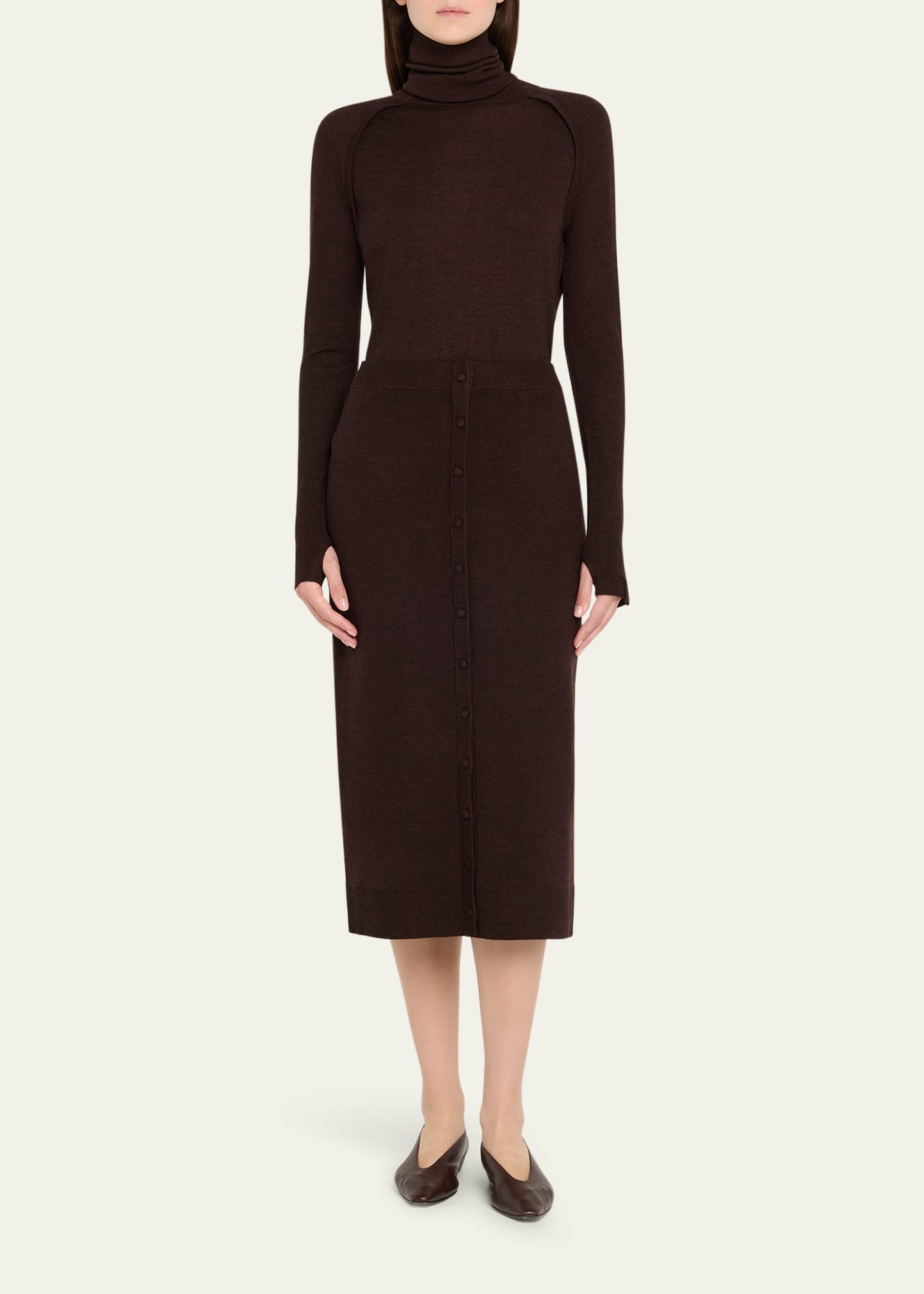 Knit Button Detail Midi Skirt - 2