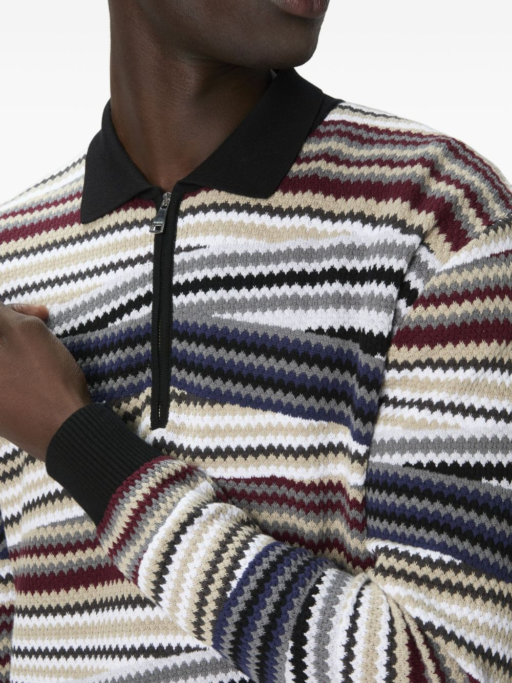 striped-pattern zip-neck polo shirt - 4