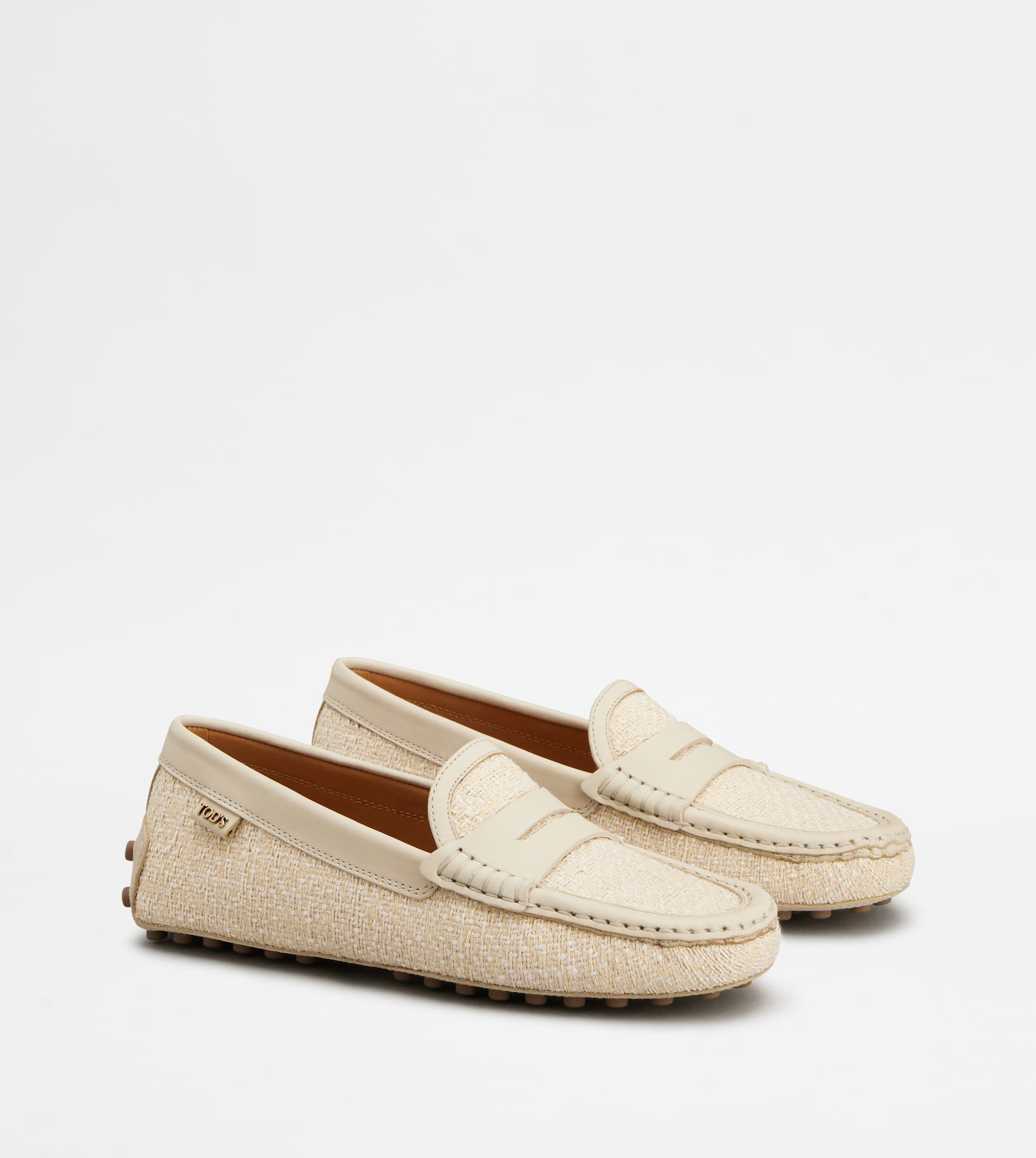 GOMMINO DRIVING SHOES IN FABRIC AND LEATHER - OFF WHITE - 2
