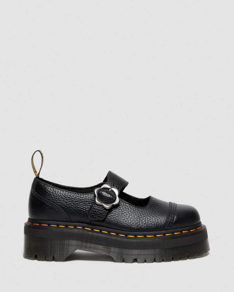 Addina Flower Buckle Leather Platform Shoes - 1