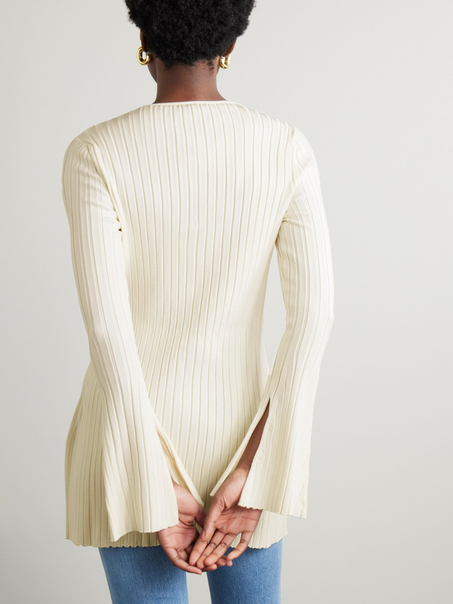 Ribbed-knit cardigan Ivory - 3