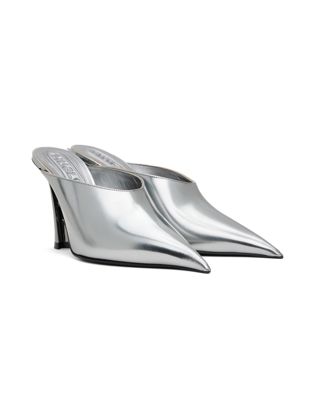 Silver Metallic Leather Fang 95 Mules - 4
