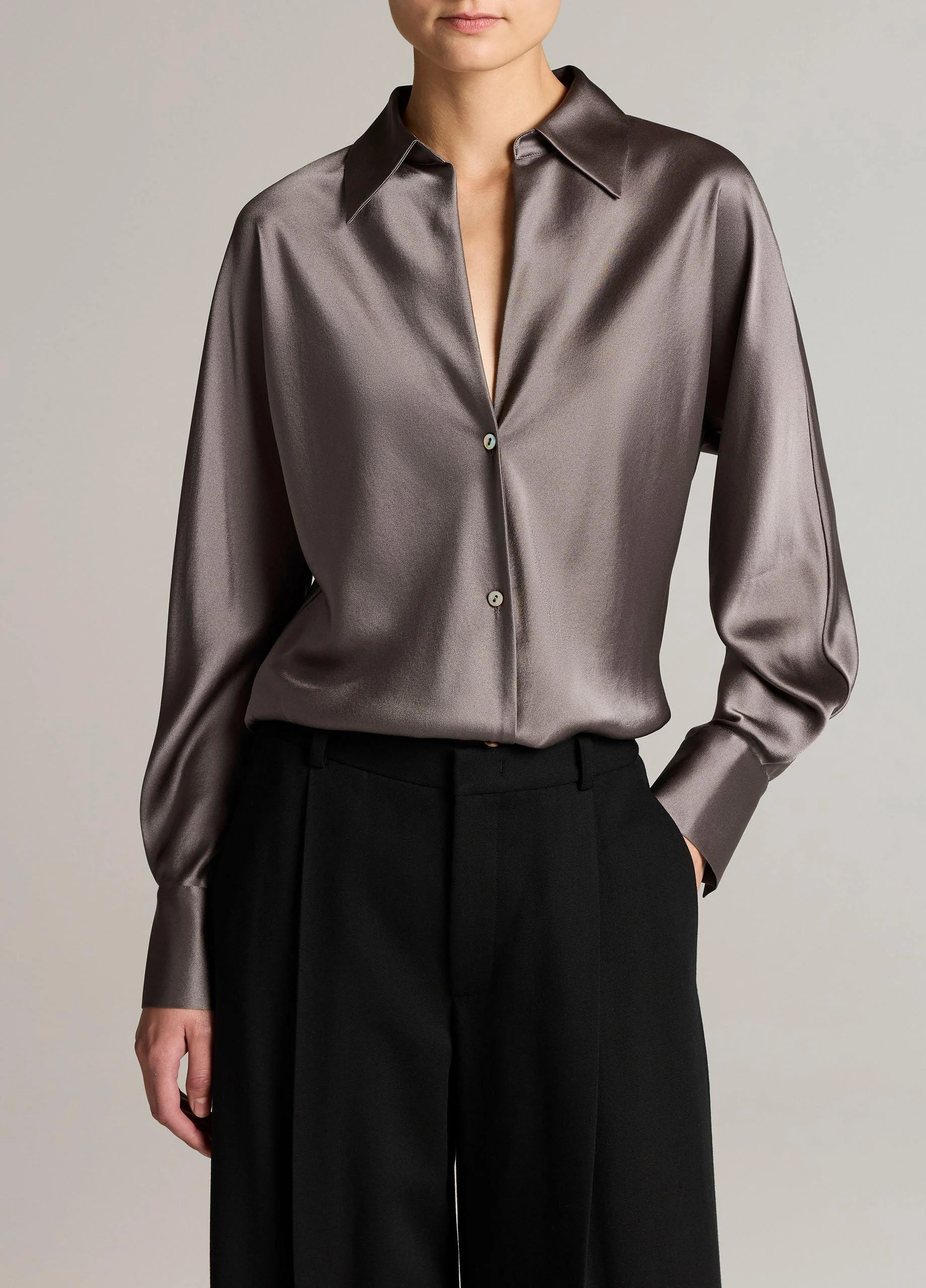 Silk Bias Long-Sleeve Blouse - 1