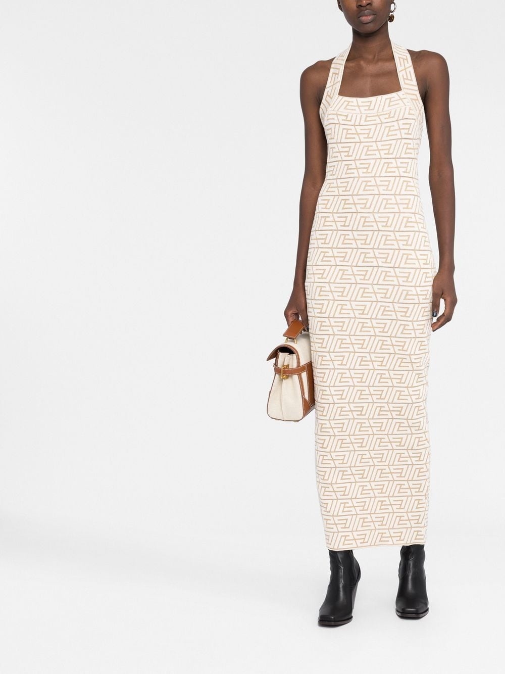 logo-jacquard halterneck dress - 2