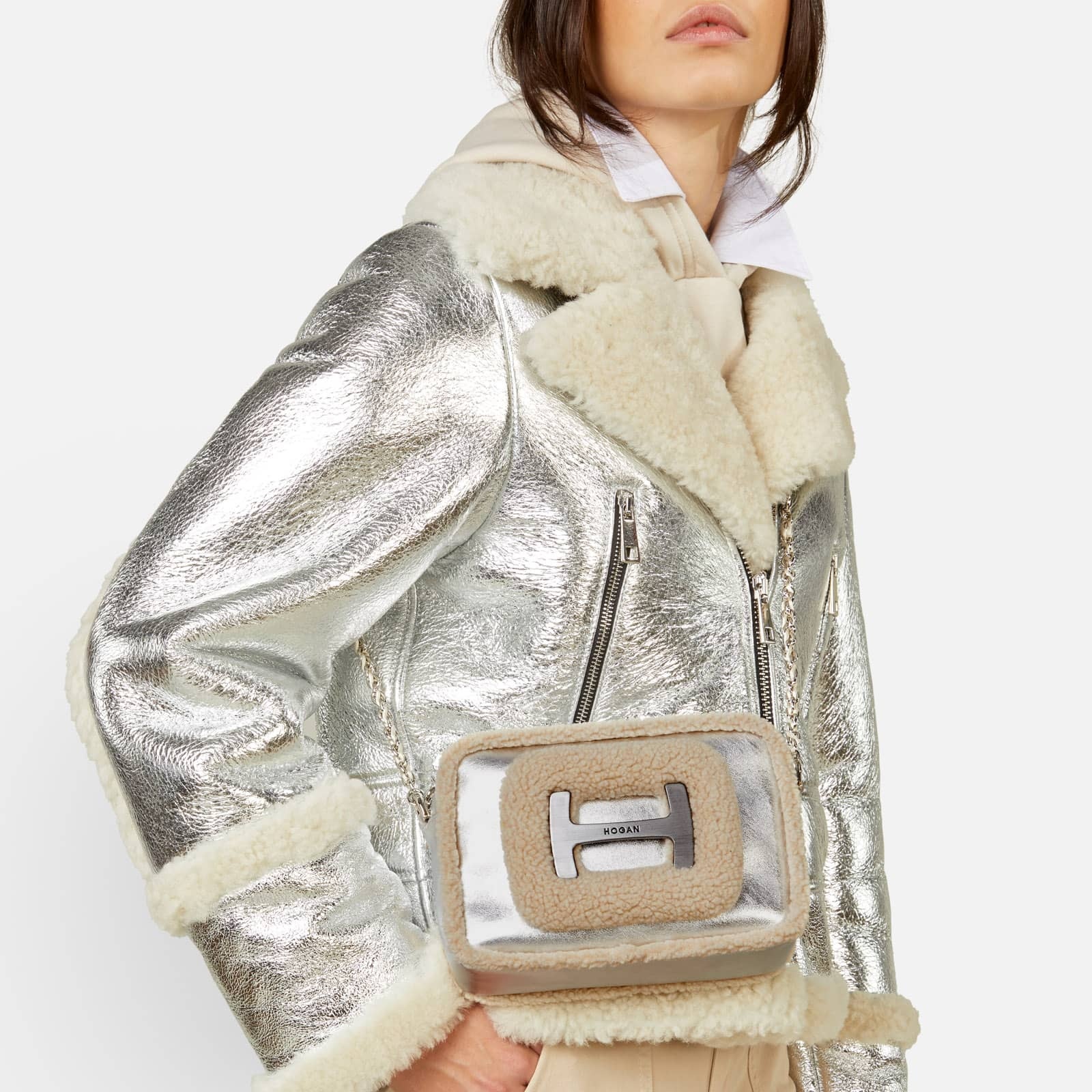 Hogan H-Bag Camera Bag Small Silver Beige Grey - 4