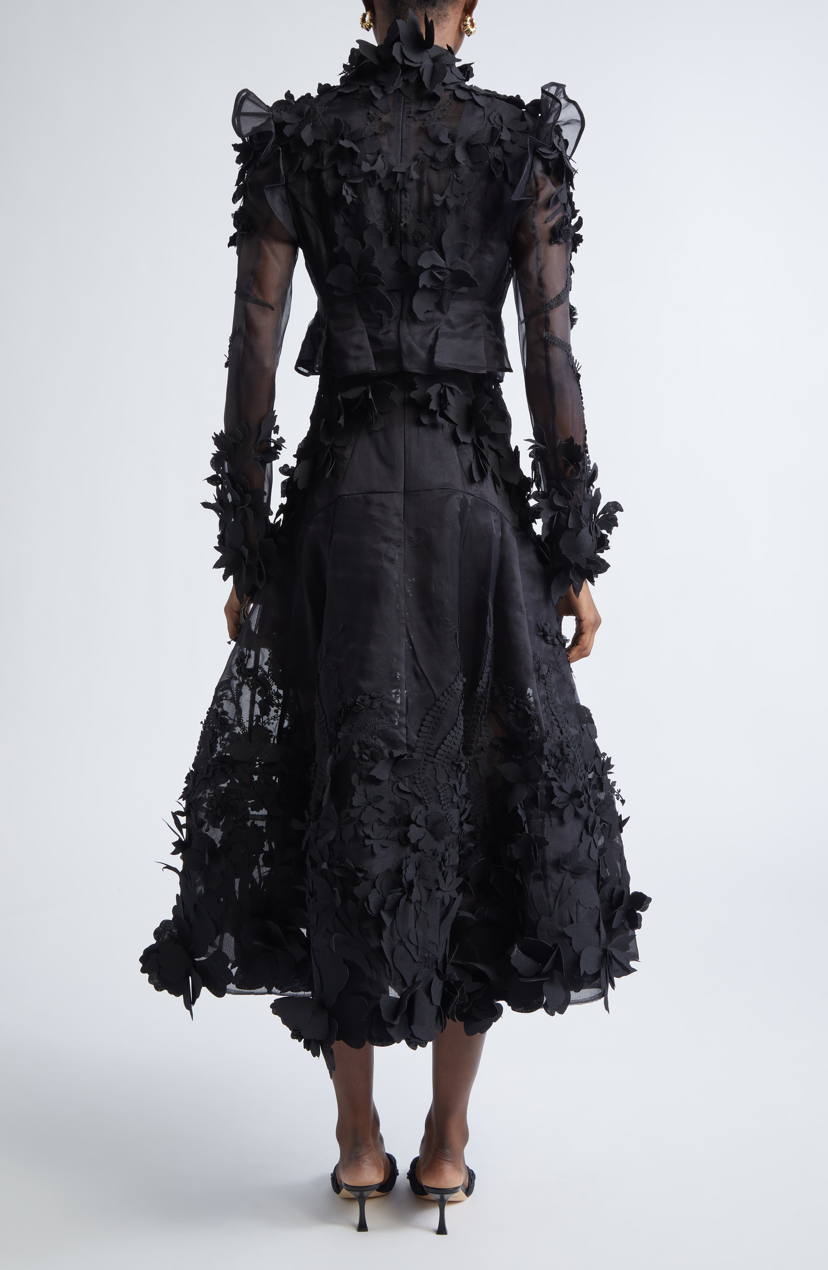 Zimmermann Hypnotic Appliqué Long Sleeve Silk Midi Dress in Black at Nordstrom - 2