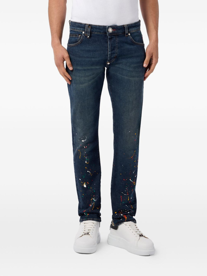 PHILIPP PLEIN straight-leg paint-detail jeans outlook