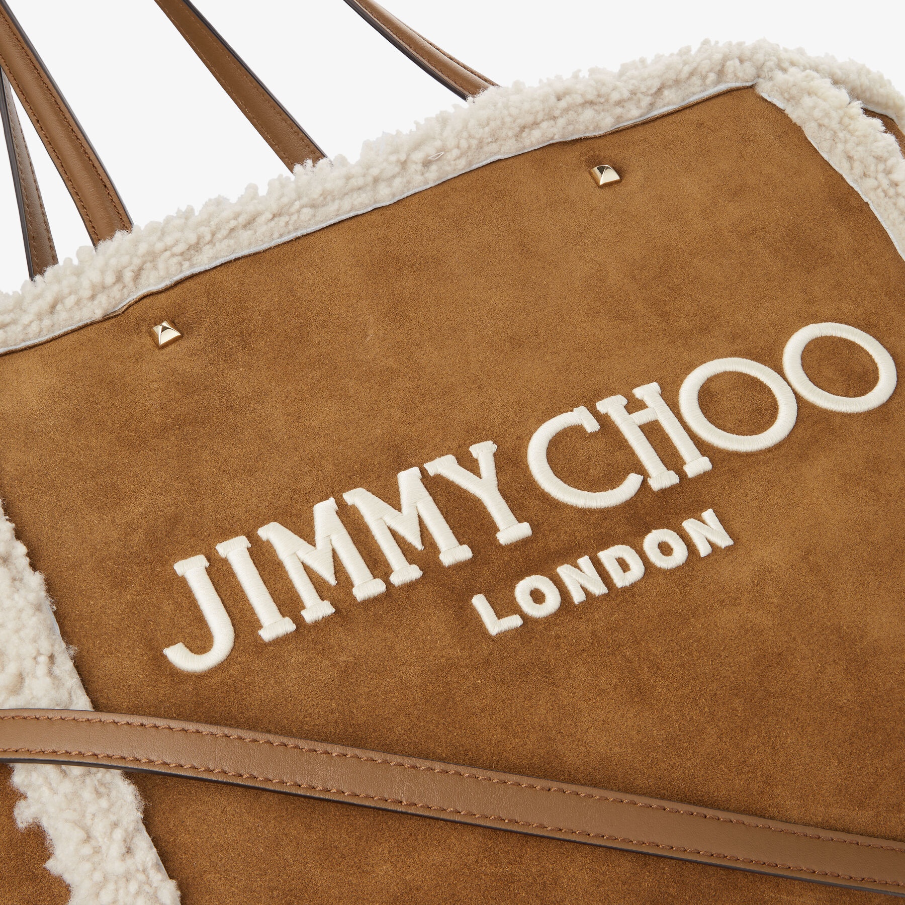 Avenue Tote Bag
Khaki Brown Suede and Shearling Tote Bag with Jimmy Choo Embroidery - 3