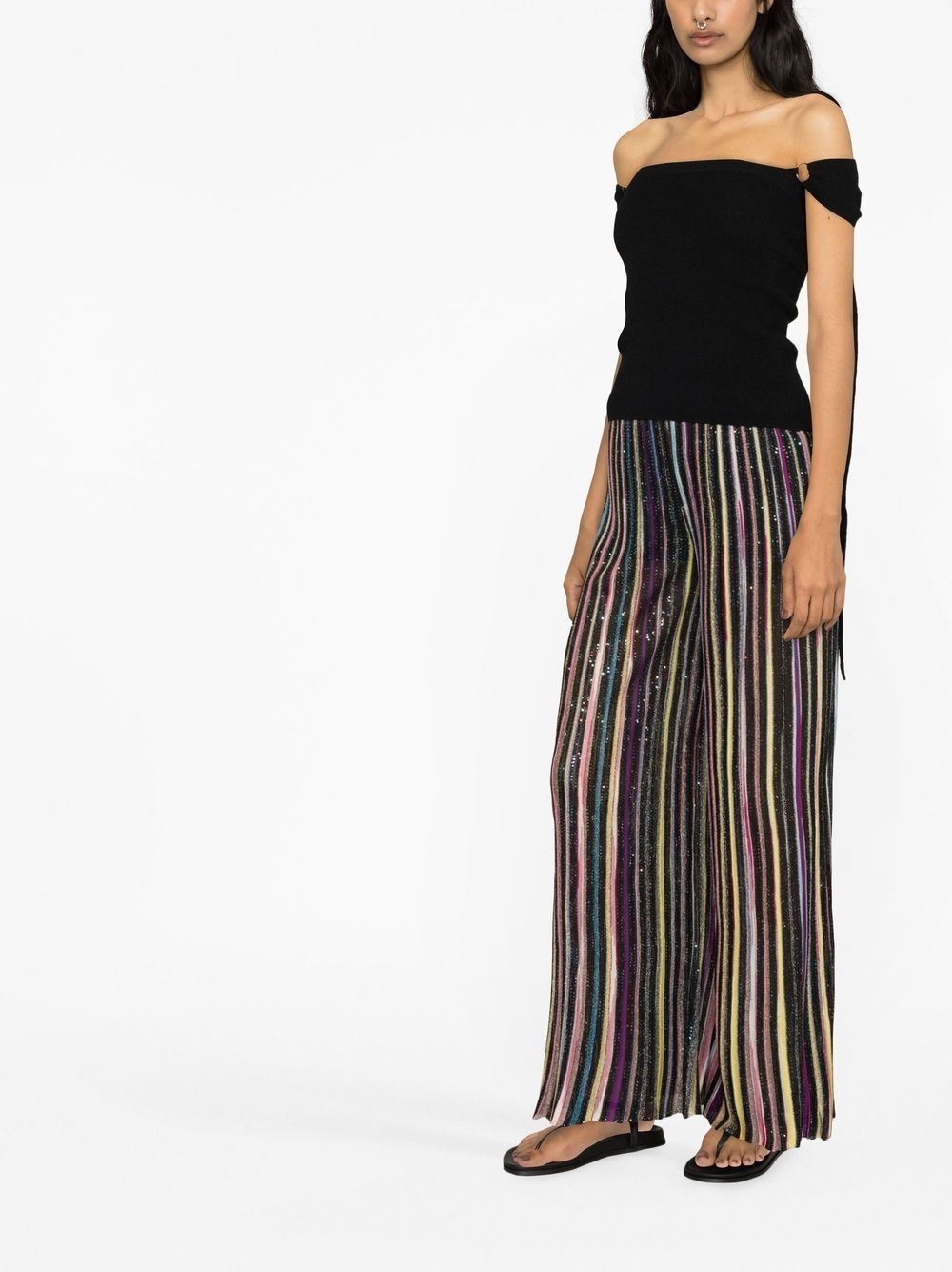 sequin-embellished striped trousers - 3