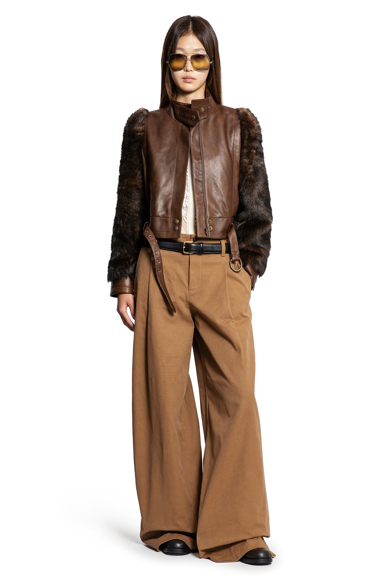 High-neck Short Jacket In Leather - 8