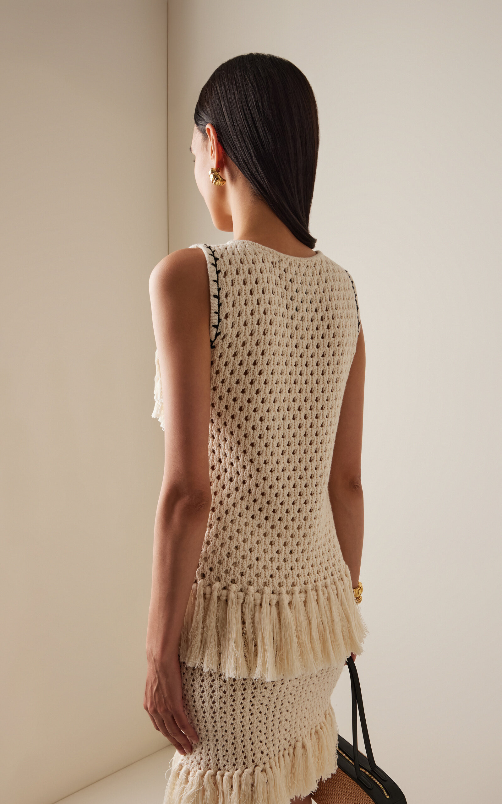 Exclusive Espina Fringed Crocheted Cotton Top ivory - 4
