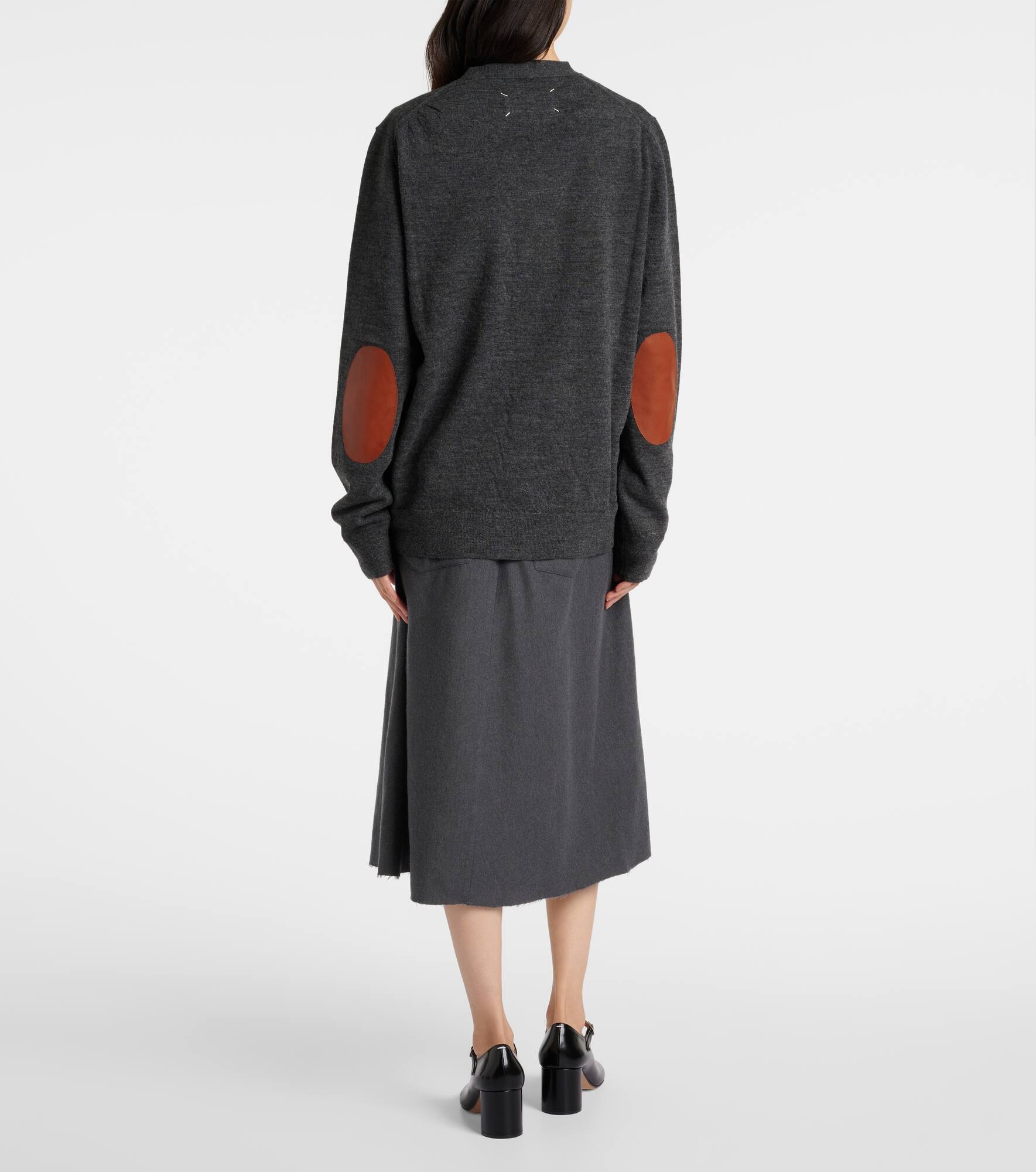 Leather-trimmed wool cardigan - 3