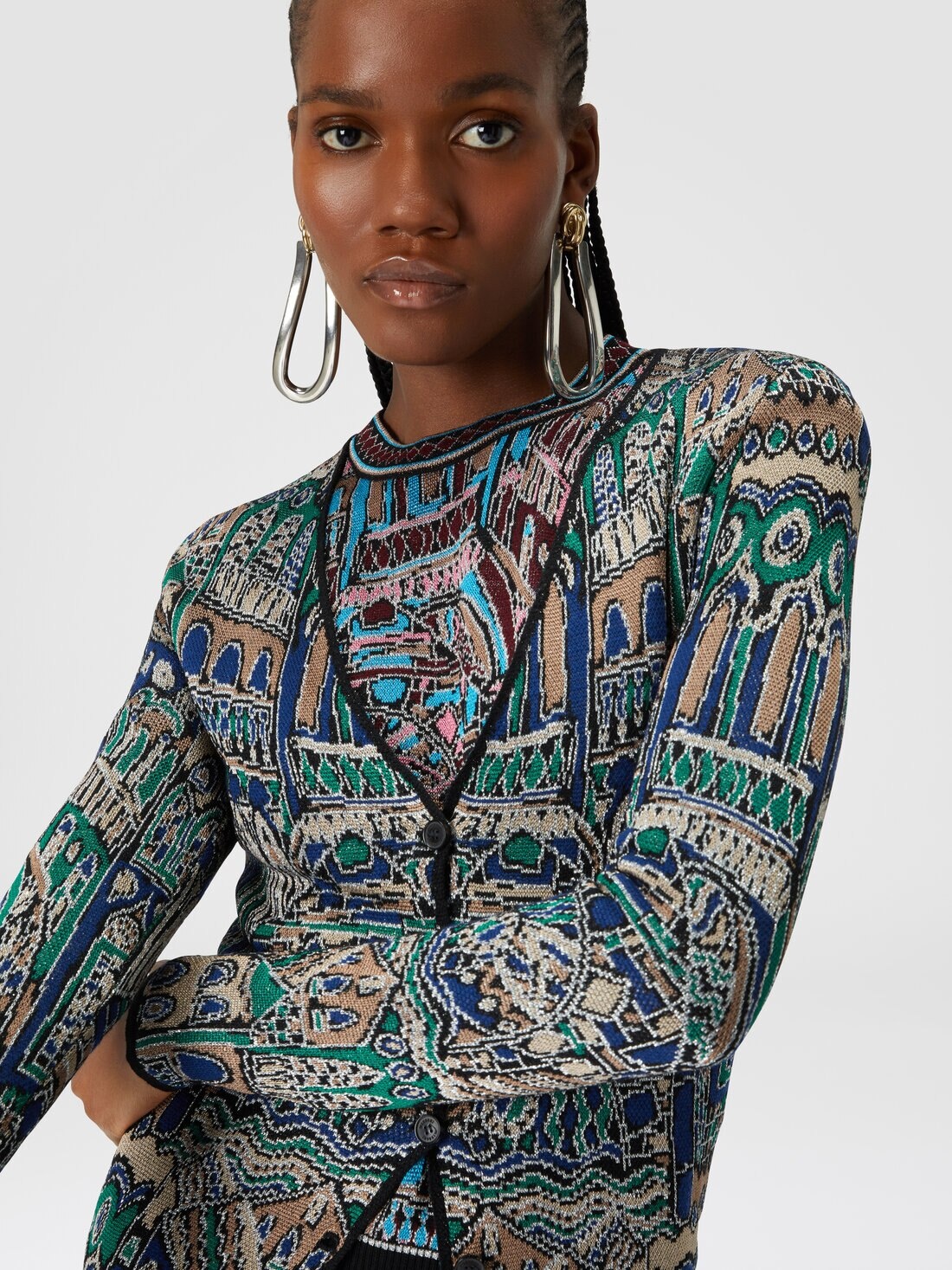Viscose and wool lamé cardigan with Venezia motif - 5