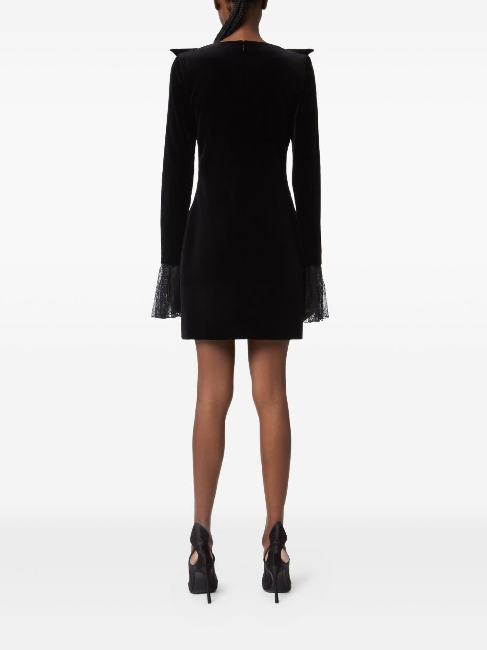 velvet lace-trimmed mini dress - 4