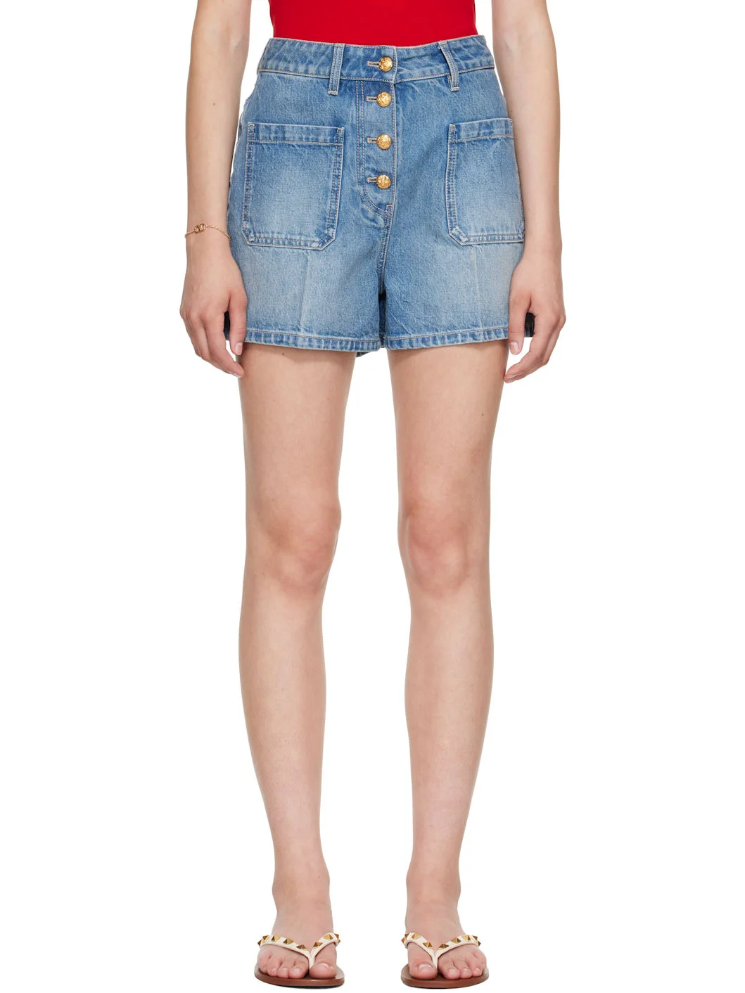 Blue Patch Pocket Denim Shorts - 1