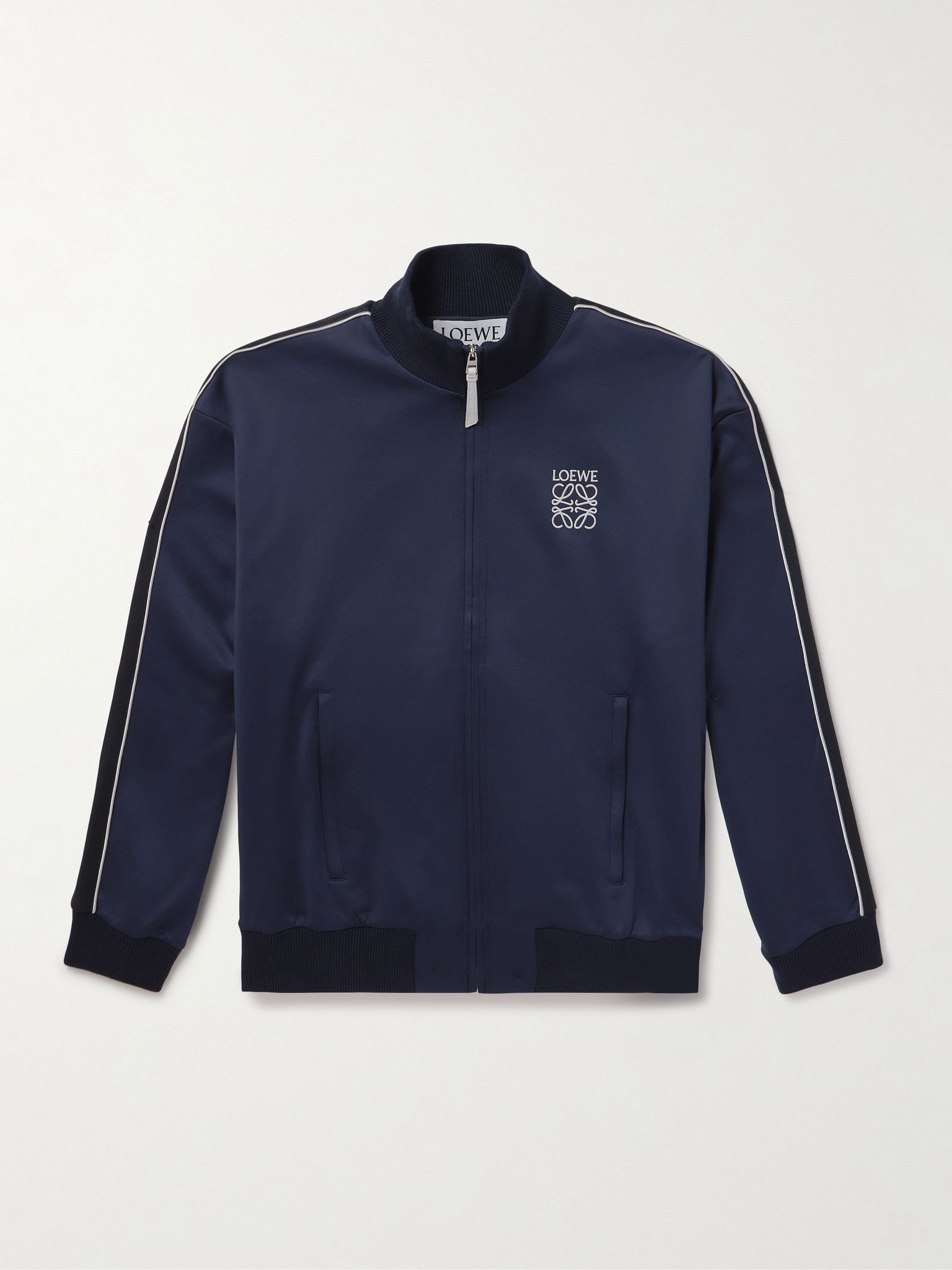 Twill-Trimmed Logo-Embroidered Tech-Jersey Track Jacket Navy - 1