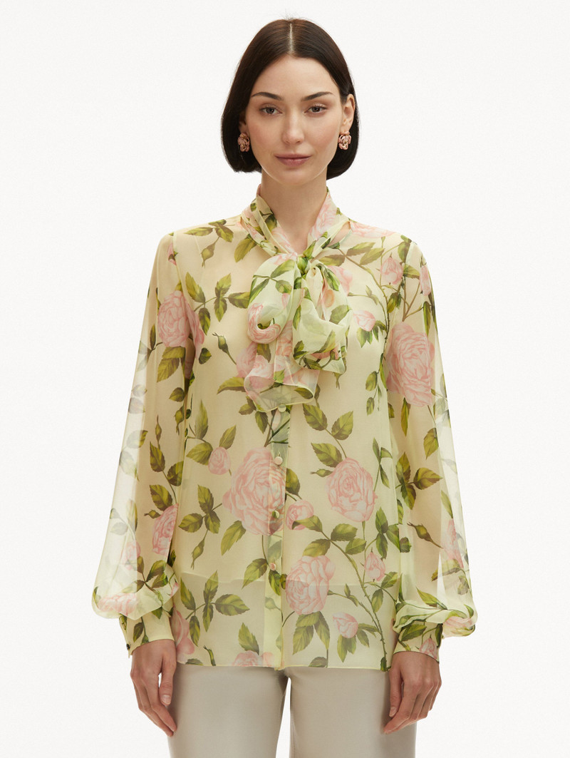 Oscar de la Renta ENGLISH ROSE SILK CHIFFON BLOUSE outlook