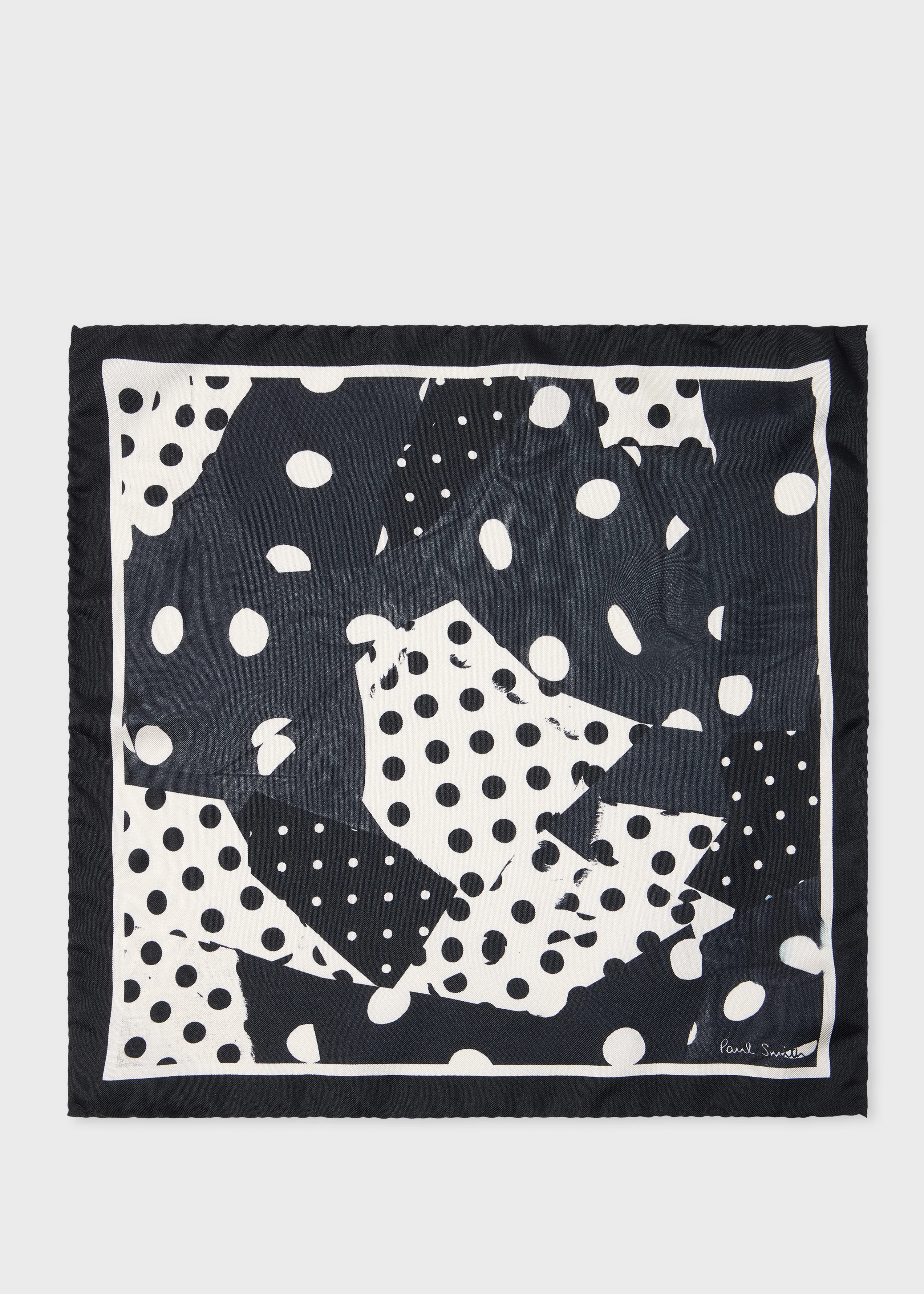 Black 'Patchwork Polka Dot' Silk Pocket Square - 1