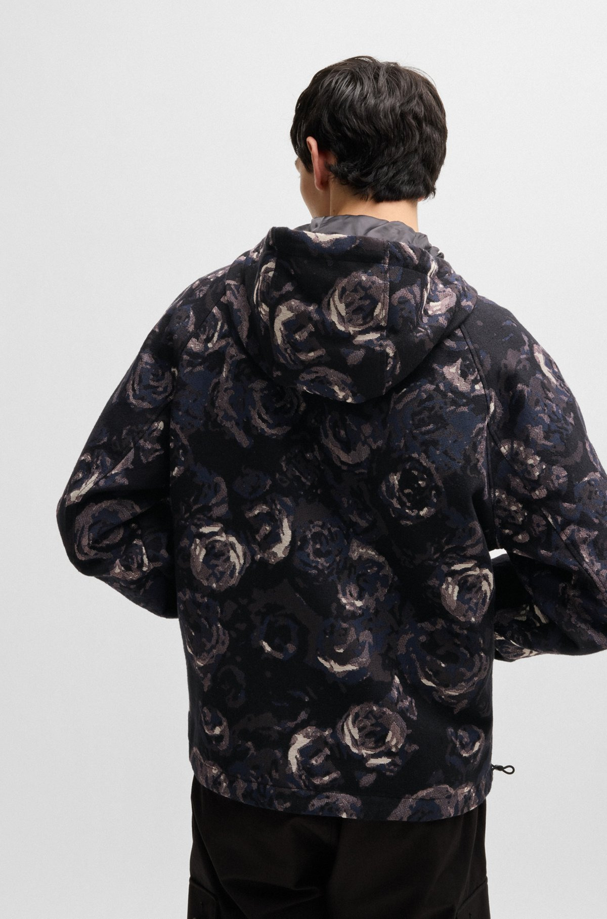 HOODED JACKET WITH GOTHIC-ROSE FLORAL JACQUARD - 4
