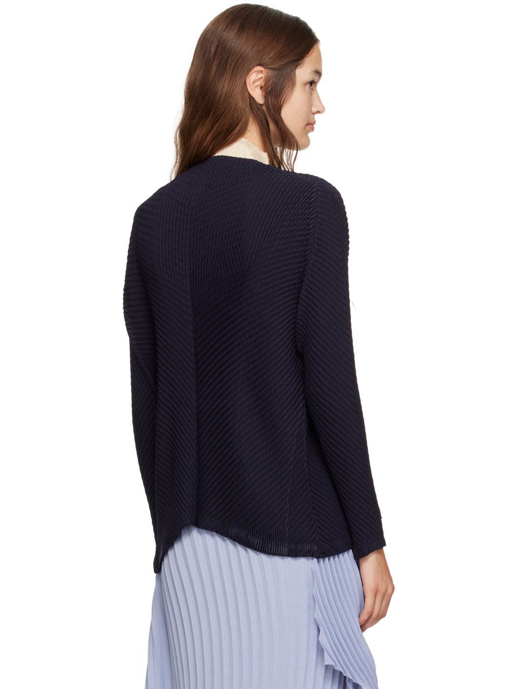 Navy Orbicular Pleats Cardigan - 3