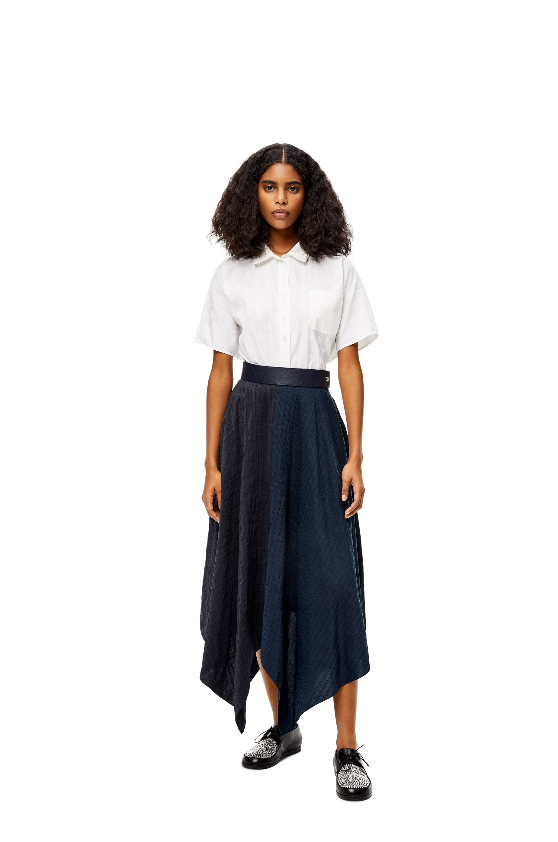 Stripe asymmetric midi skirt in linen and silk - 2