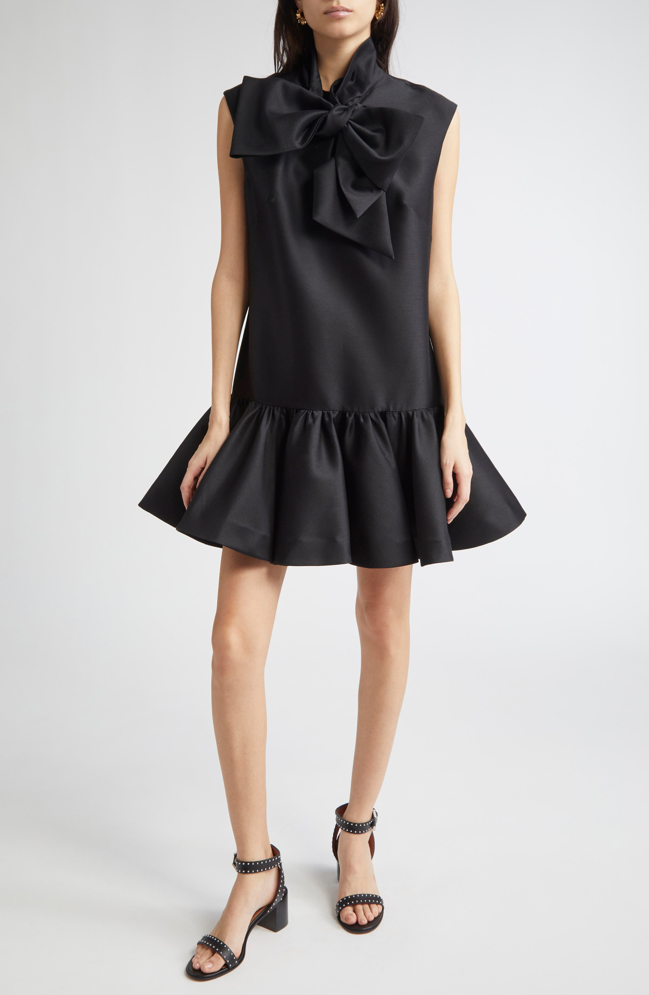 Zimmermann Hypnotic Bow Drop Waist Wool & Silk Minidress in Black at Nordstrom - 1