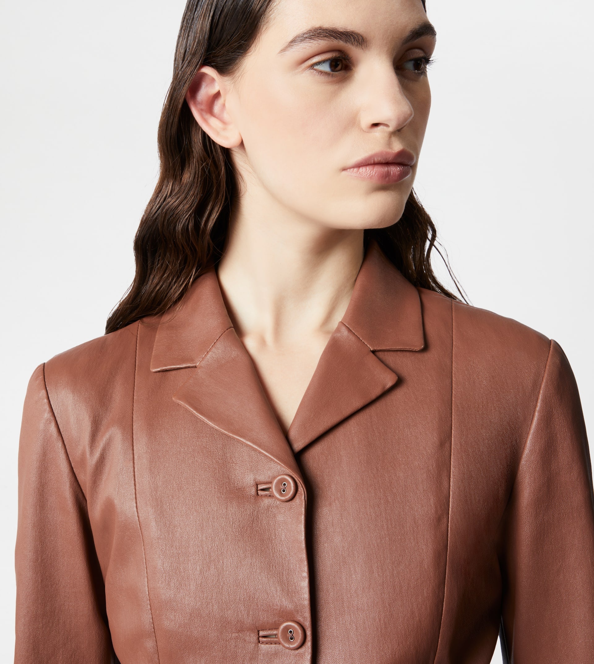 JACKET IN STRETCH NAPPA LEATHER - BROWN - 5