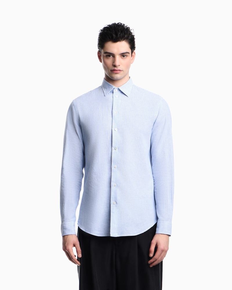 EMPORIO ARMANI STRIPED LINEN-BLEND CANVAS SHIRT outlook