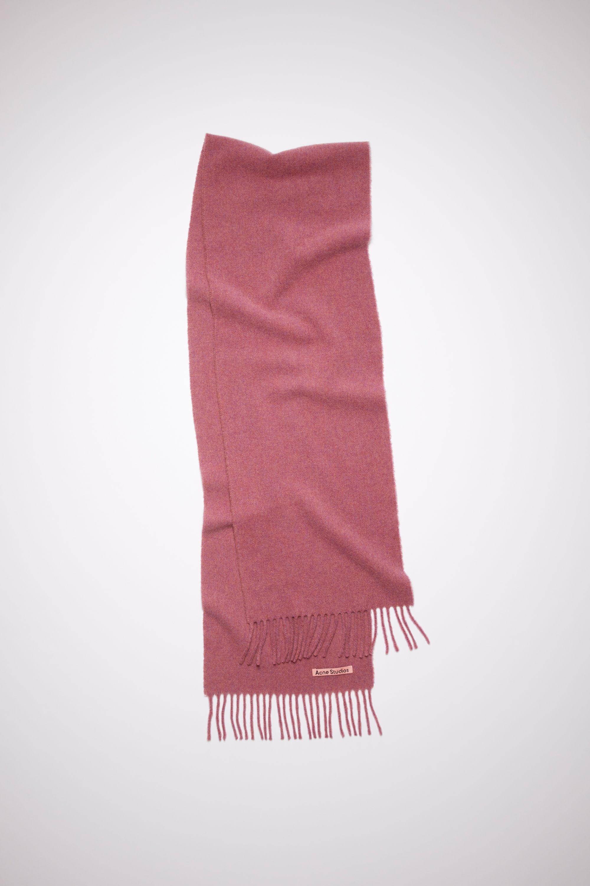 Fringe wool scarf - skinny - Dark pink melange - 1