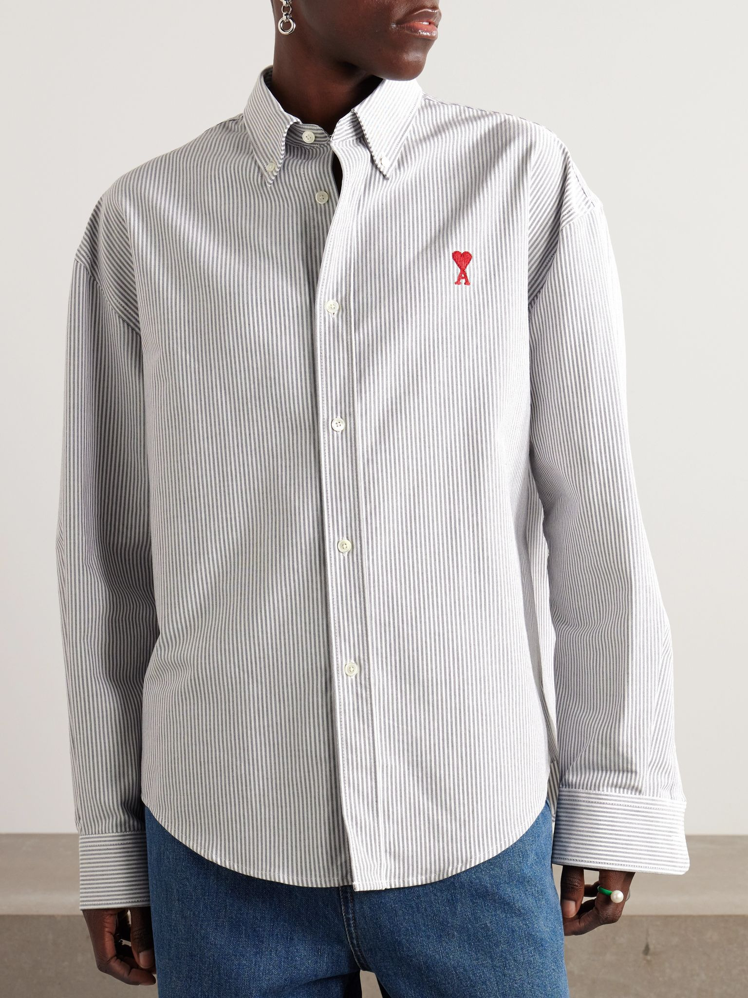 ADC embroidered striped cotton-poplin shirt White - 3