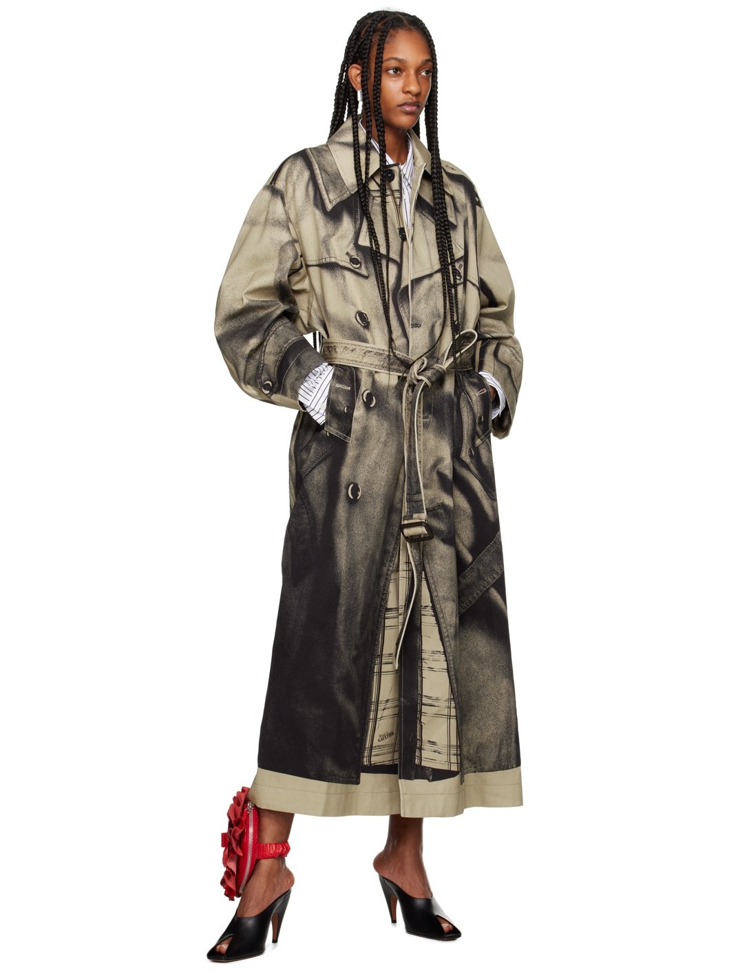 Beige & Black 'The Trompe-lœil' Trench Coat - 4