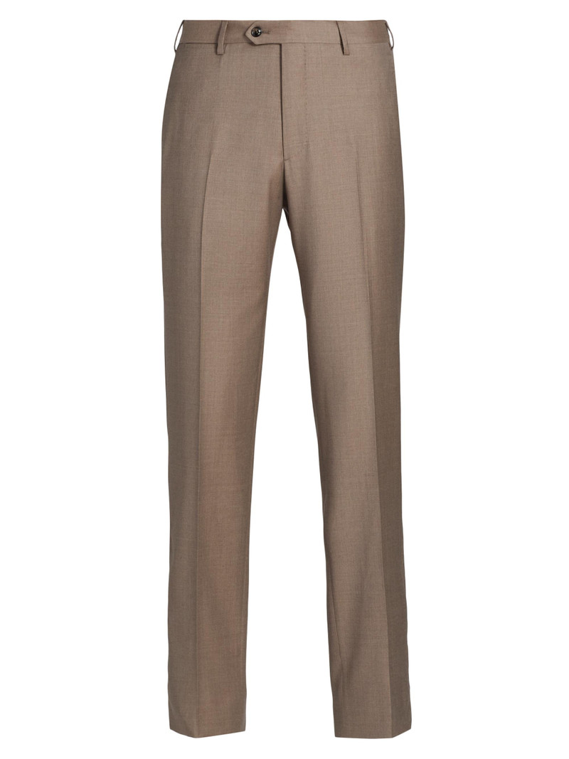 Men's Wool Flat-Front Trousers - Brown 1